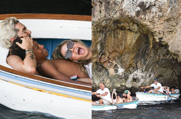 Świeżo poślubiona Heidi Klum z "patchworkową" rodziną wpływa łódką do skalnej groty (ZDJĘCIA)