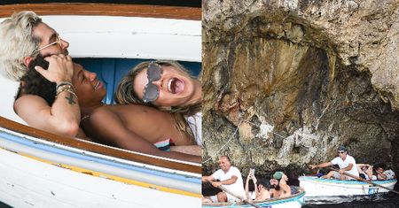 Świeżo poślubiona Heidi Klum z "patchworkową" rodziną wpływa łódką do skalnej groty (ZDJĘCIA)