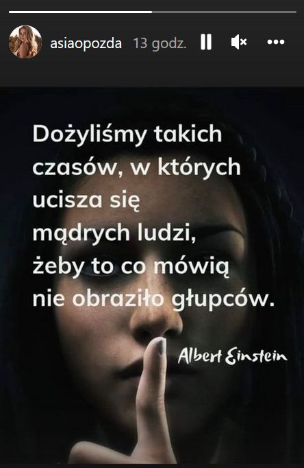 Cytat zamieszczony na InstaStories przez Joannę Opozdę