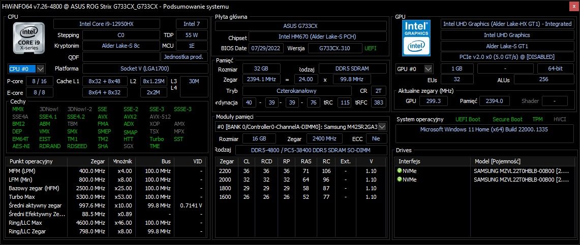 ASUS ROG Strix SCAR 17 SE - HWInfo