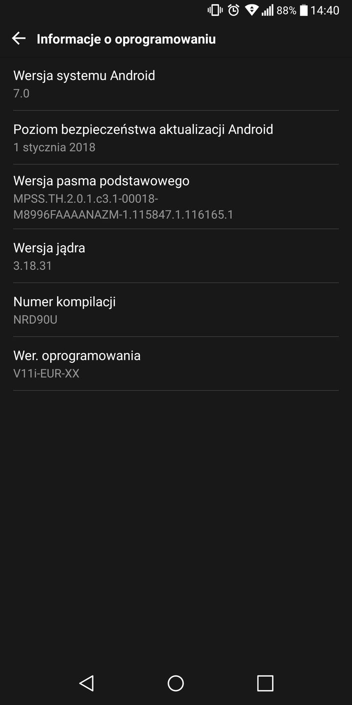 Informacje o oprogramowaniu w LG G6.