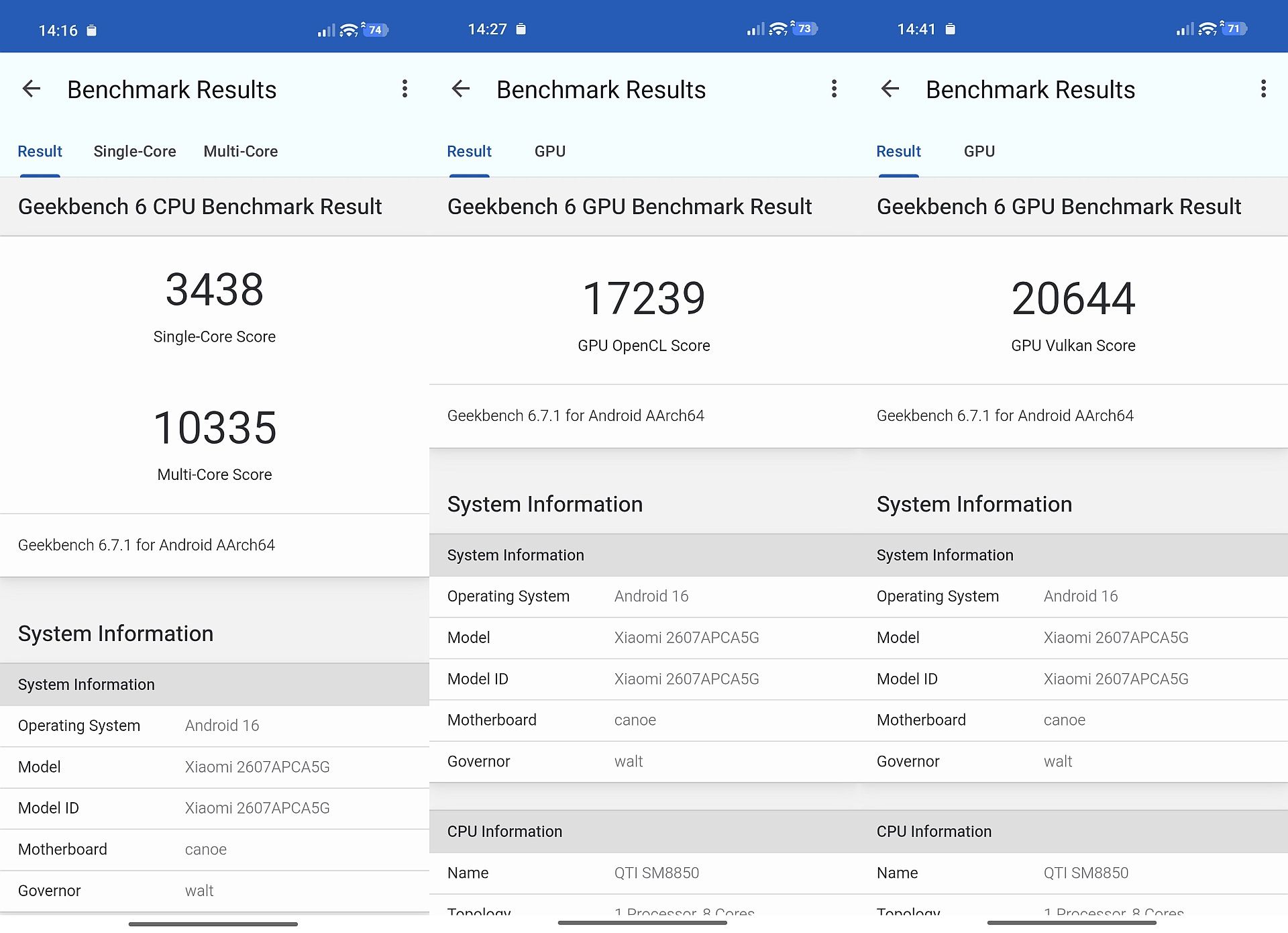 Geekbench 6 - wyniki testów CPU i GPU dla POCO F9 Pro.