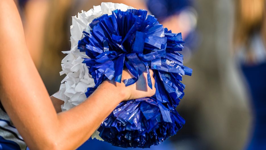 spirit, shake, cheerleader, sports, pom poms, white, woman, hand, blue, celebration, cheer, shallow depth of field, arm, team