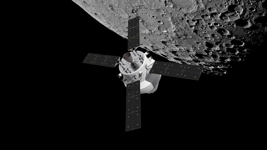 Satelita Europejskiej Agencji Kosmicznej na tle Księżyca