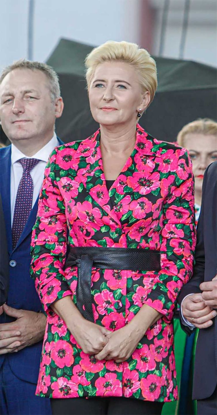 Agata Duda w kwiecistej marynarce - Święto Kwiatów, Owoców i Warzyw, Skierniewice 2019