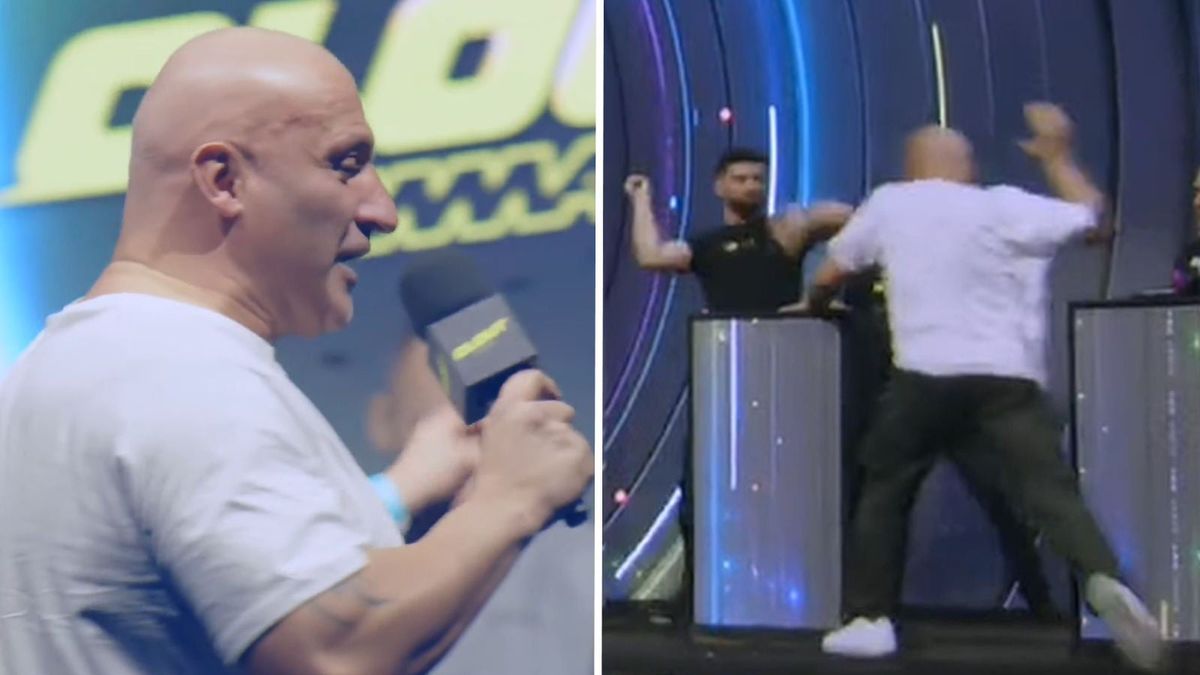 Na zdjęciu: Marcin Najman, który najpierw zaśpiewał 'Sto lat', a potem zatakował Adriana Ciosa