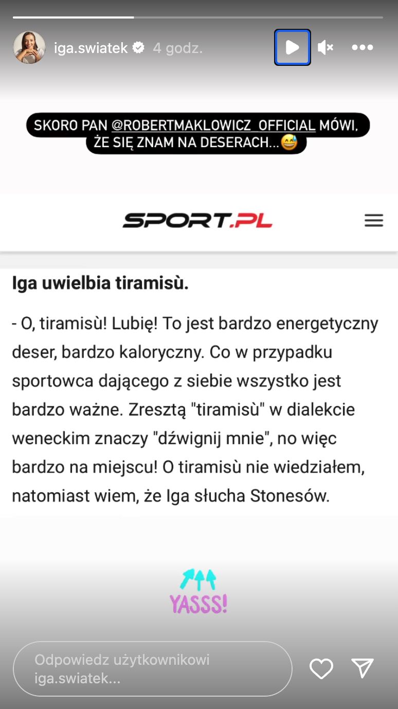 Iga Świątek odpowiedziała Robertowi Makłowiczowi