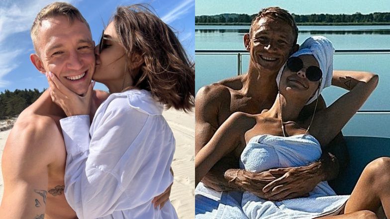 Paulina Rzeźniczak i Jakub Rzeźniczak pozują w samych ręcznikach