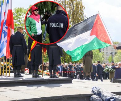 Incydent pod pomnikiem Bohaterów Getta. Pojawiła się flaga Palestyny