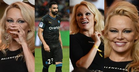 Przejęta Pamela Anderson dopinguje młodszego o 18 lat kochanka znad kieliszka wina (ZDJĘCIA)