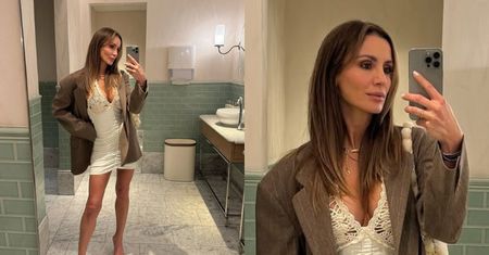 Sara Boruc pręży dekolt w białej mini na tle zlewu