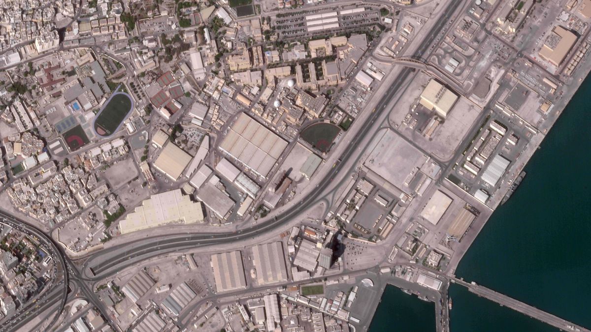 Temporary
This satellite image from Planet Labs PBC shows the U.S. Navy's 5th Fleet headquarters in Manama, Bahrain, Feb. 25, 2026. (Planet Labs PBC via AP)
Planet Labs PBC