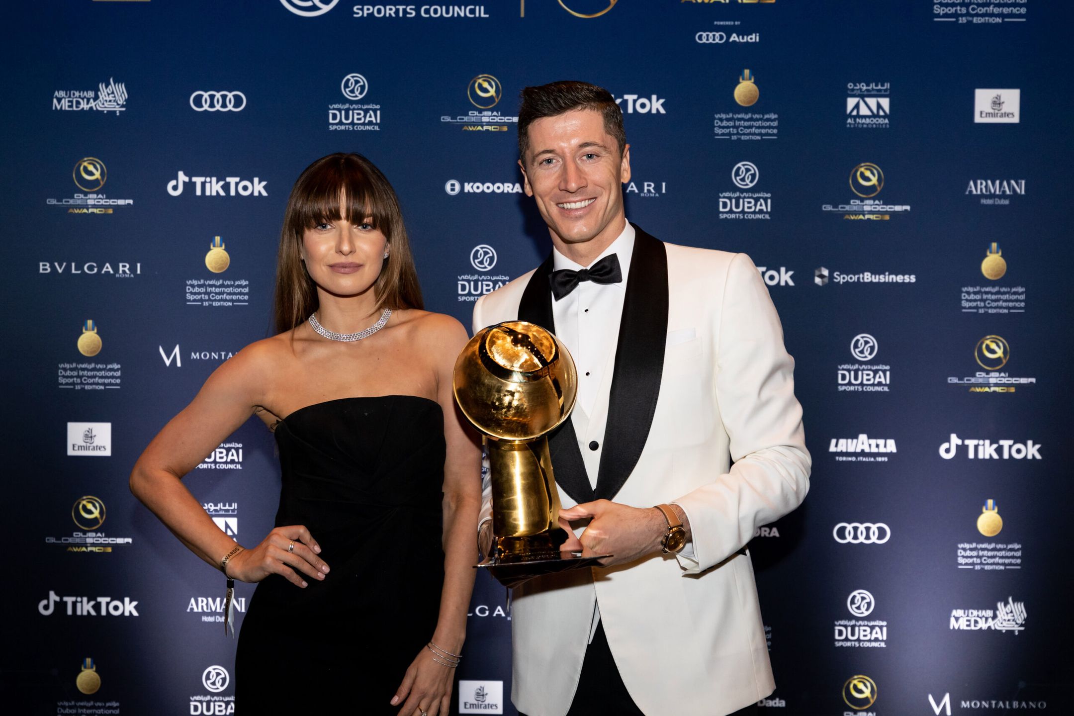 Robert Lewandowski i Anna Lewandowska na gali Globe Soccer Awards 2020