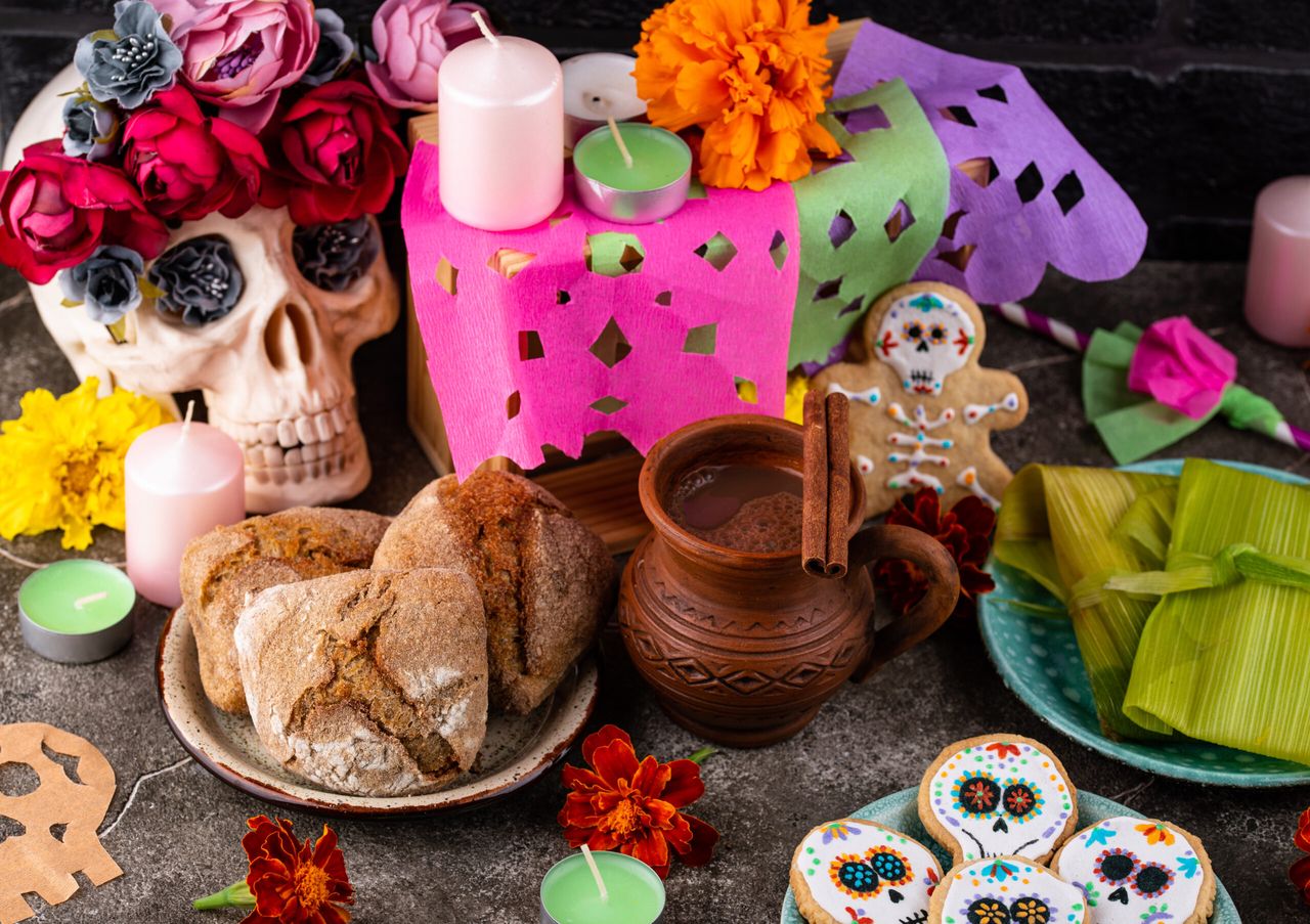 Traditional Day of the dead food for celebrating Dia De Los Muertos