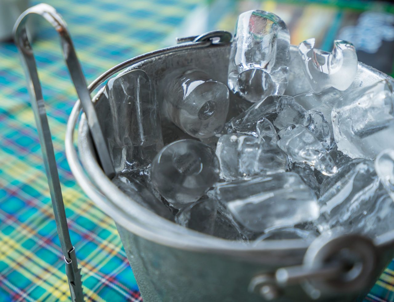 Ice in gray bucket