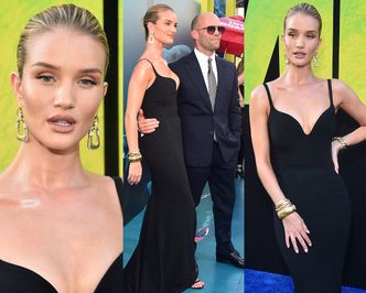 Posągowa Rosie Huntington-Whiteley wspiera partnera na ściance