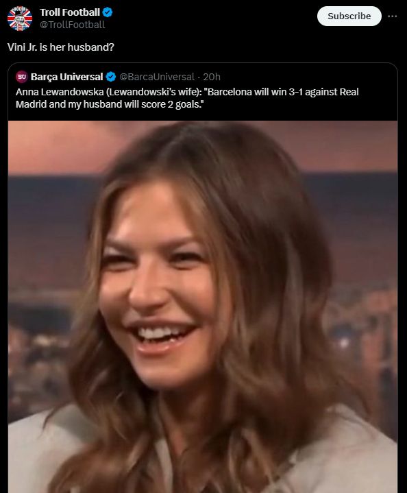 Przedmeczowy typ Lewandowskiej obiektem kpin kibiców