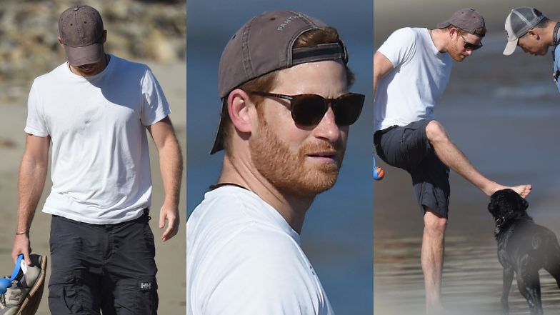 Książę Harry dokazuje na plaży z wiernym pupilem