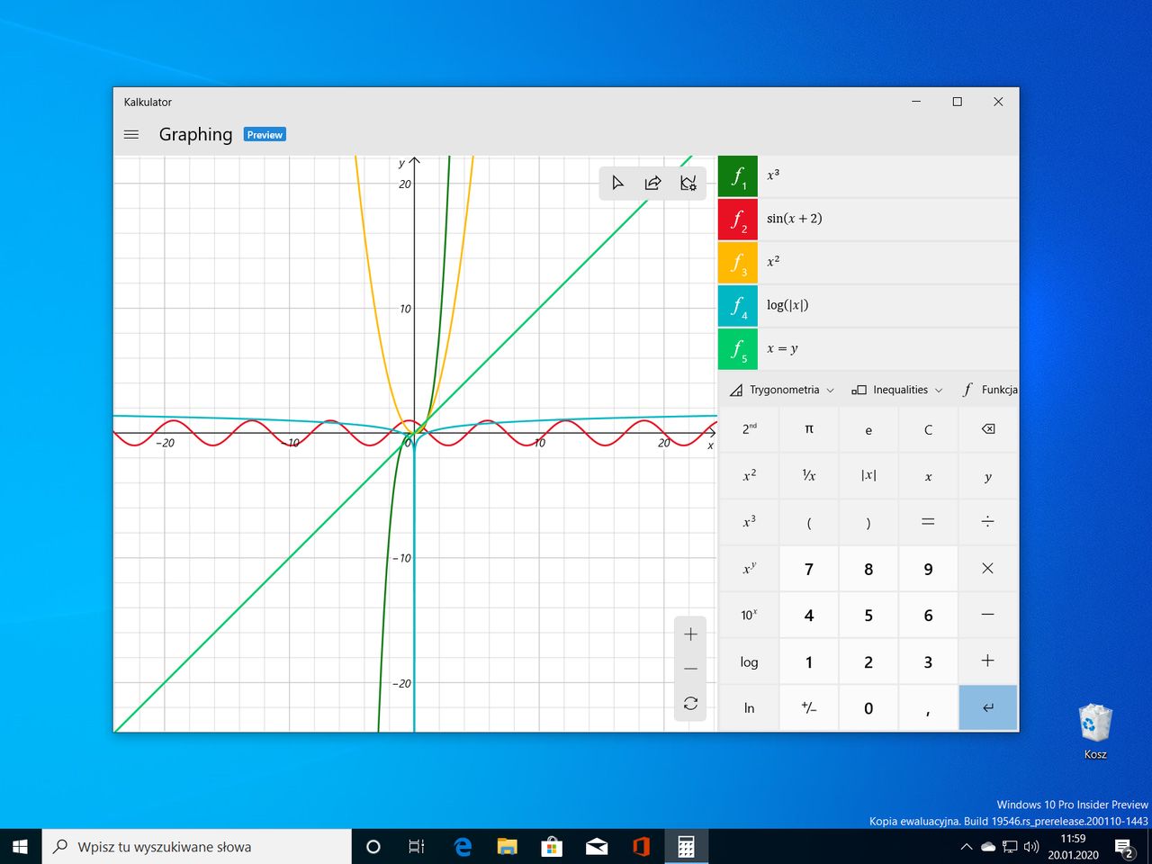 Graficzny kalkulator w Windows 10 Build 19546.