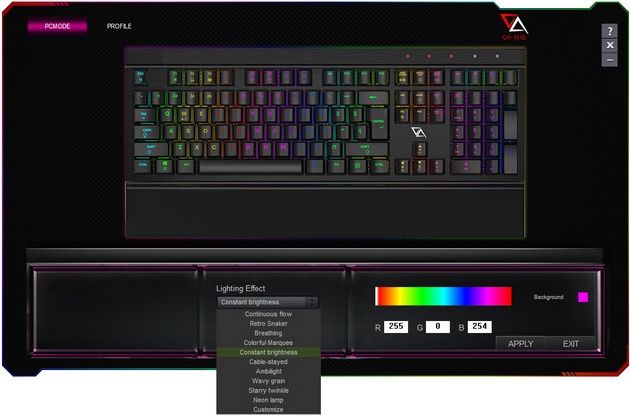 CA Gaming Shark - ustawienia podświetlenia w aplikacji