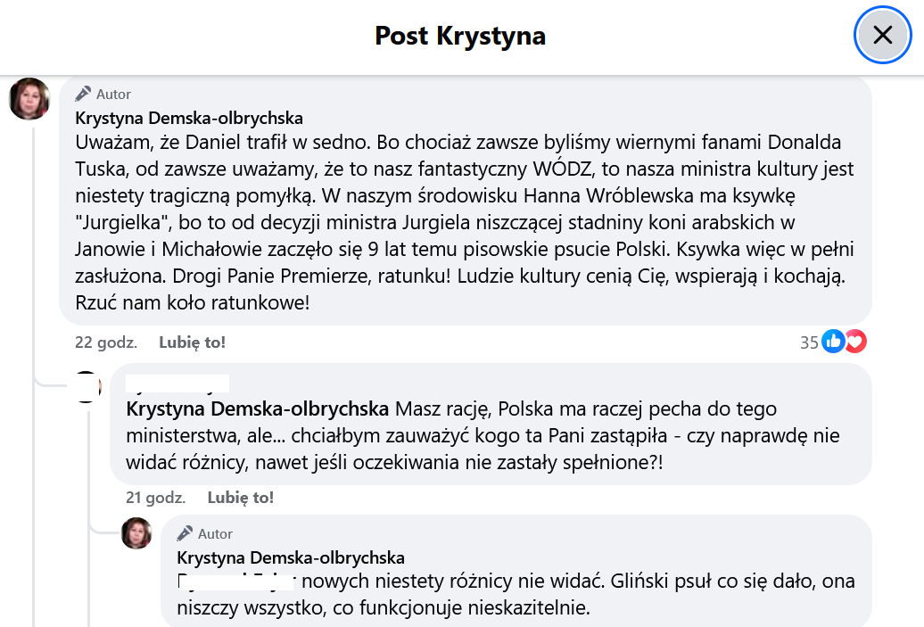 Żona Daniela Olbrychskiego skrytykowała ministrę kultury