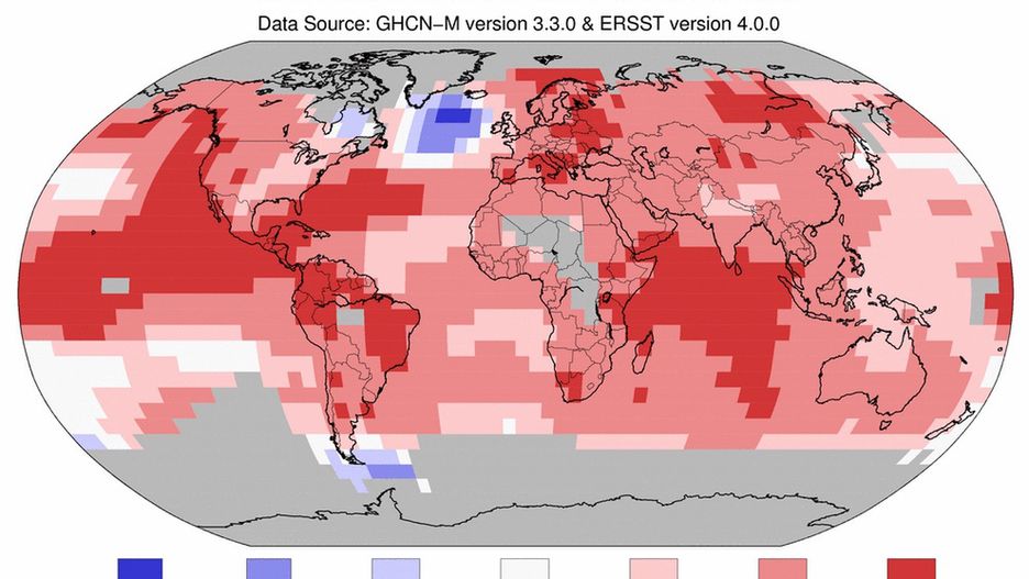 Anomalie temperatur w 2015 roku według NOAA.