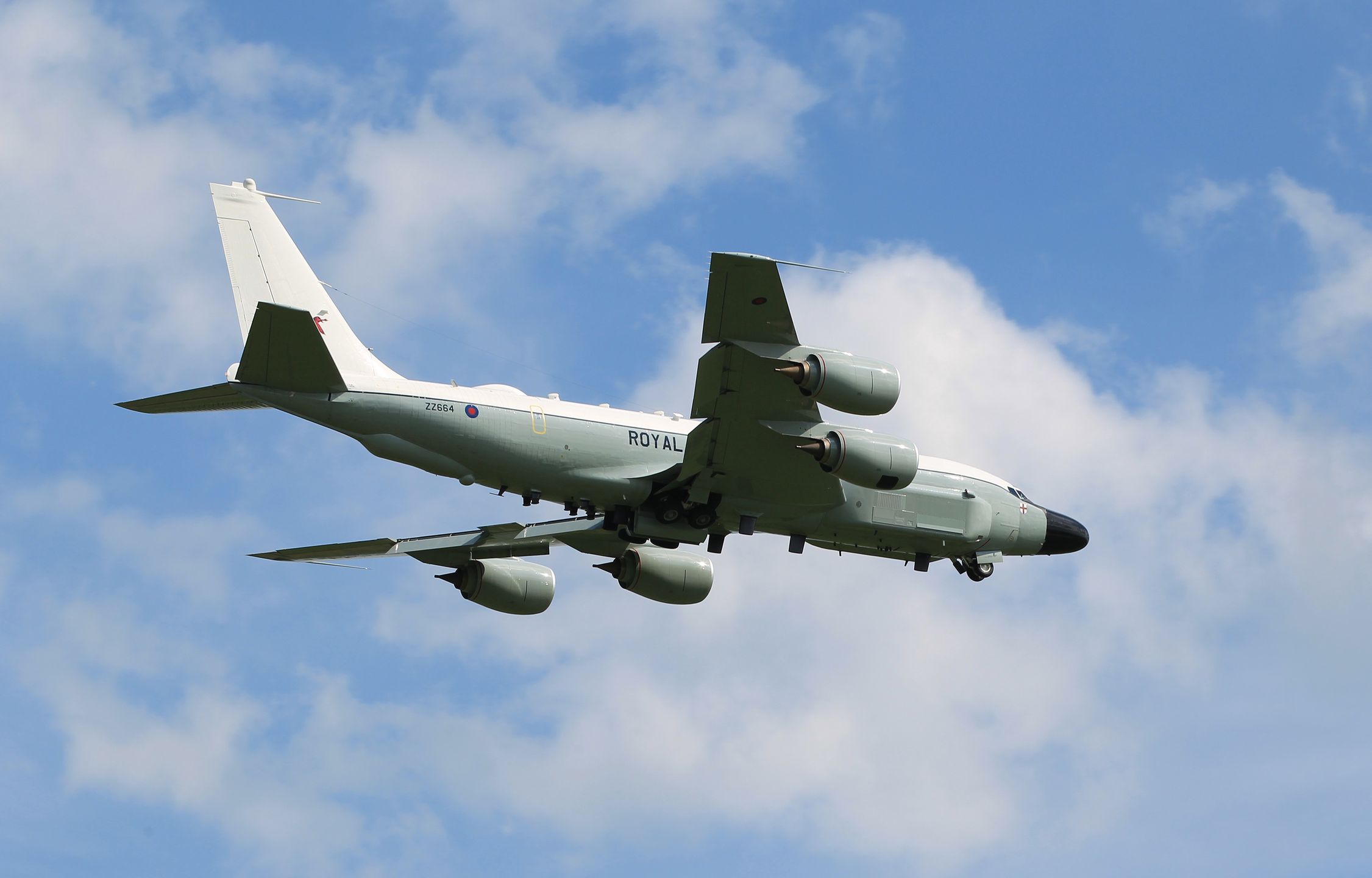 RC-135W Rivet JointImage shows an RAF Rivet Joint RC-135W signals intelligence aircraft taking off from RAF Waddington in Lincolnshire.

The RC-135W Rivet Joint is a large, all-weather electronic surveillance aircraft based on the C-135 airframe.

The Royal Air Force has purchased three RC-135 Rivet Joint aircraft, currently being converted from KC-135R Stratotanker airframes to RC-135W standard at the L3 Communications facility in Greenville, Texas. The first aircraft is due for delivery in late 2013, with the final delivery expected in 2017.

A programme of continual upgrades has kept the USAF RC-135 fleet at the cutting edge of technology and relevant capability. The three RAF aircraft will continue to benefit from the upgrade programme in turn with USAF aircraft.

The RC-135W Rivet Joint is equipped with a variety of sensors, allowing its multi- disciplined crew to intercept and exploit emissions across the electromagnetic spectrum, providing both strategic and tactical level intelligence.
Sgt Si Pugsley RAFRAF Waddington, Royal Air Force, RAF, Equipment, Aircraft, Intelligence and surveillance, RC-135W Rivet Joint, KC-135R, Airborne intelligence , ISTAR, 51 Squadron, Airseeker