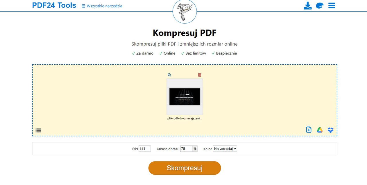 Opcje zmniejszania plików w narzędziu PDF24 Tools