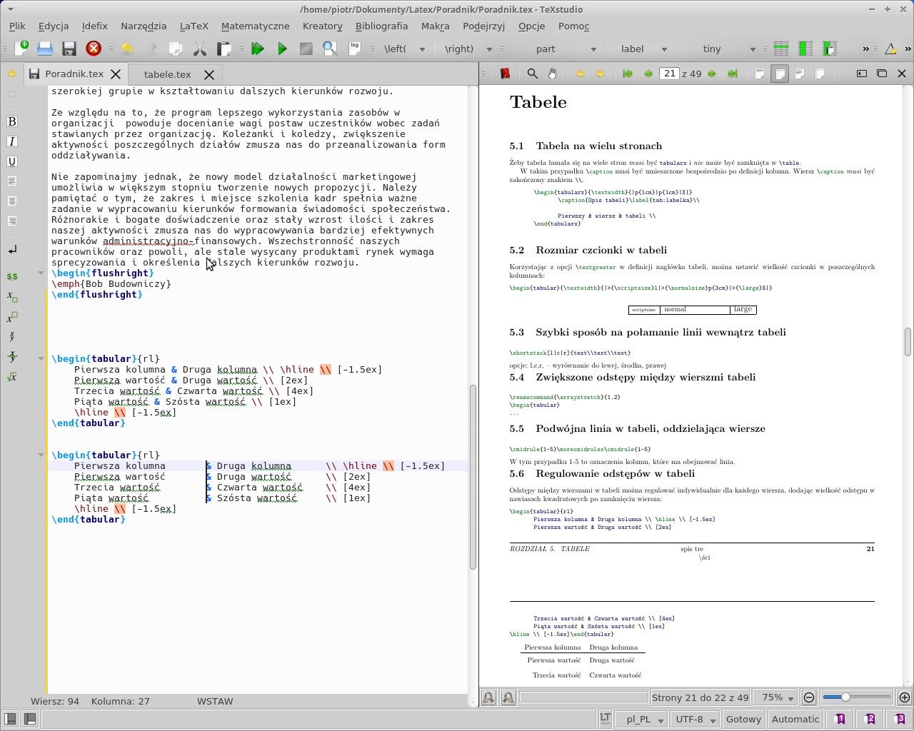 Jak widać wyrównanie tabeli dzięki multi-kursorowi bardzo poprawia jej czytelność