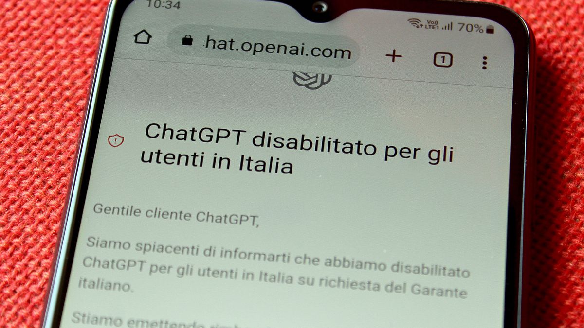 BARI, ITALY - APRIL 01: A mobile phone displays a notification explaining that access to ChatGpt has been suspended in Italy on April 01, 2023 in Bari, Italy. The Italian data-protection authority has said there is privacy concerns relating to the software, which was created by Microsoft-backed US start-up, OpenAI. (Photo by Donato Fasano/Getty Images)