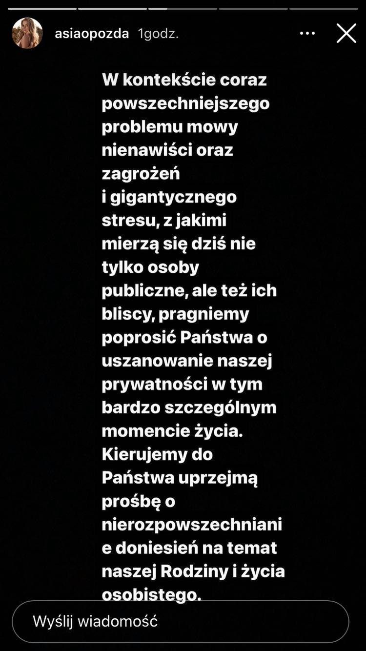 Opozda prosi o poszanowanie prywatności jej rodziny