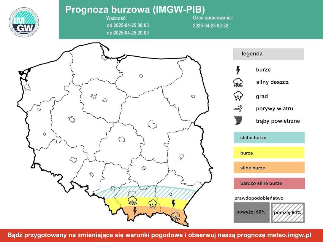 Burze możliwe są dzisiaj na południu kraju.