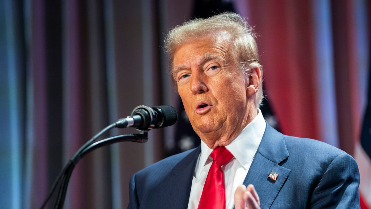 US President-elect Donald Trump speaks at the House Republican conference meeting in Washington, DC, US, on Wednesday, Nov. 13, 2024. Donald Trump's hold over the incoming Republican US Senate faces an early test Wednesday as a longtime ally of the president-elect seeks to win a leadership fight against two bastions of the party establishment. Photographer: Allison Robbert/AFP/Bloomberg via Getty Images