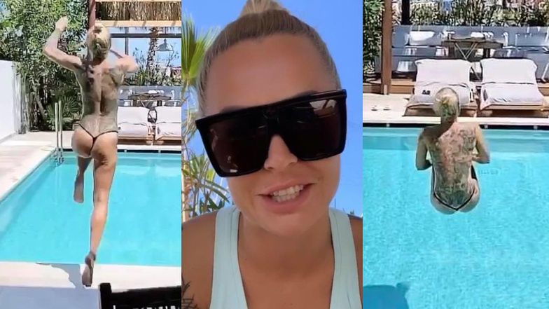 Blanka Lipińska wskakuje topless do basenu