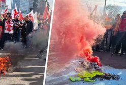 Incydent na proteście rolników w Warszawie. Podpalili kamizelki i odpalili race