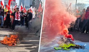 Incydent na proteście rolników w Warszawie. Podpalili kamizelki i odpalili race