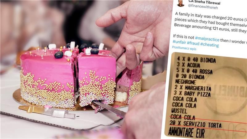 Restauracja doliczyła do rachunku 20 euro za pokrojenie tortu
