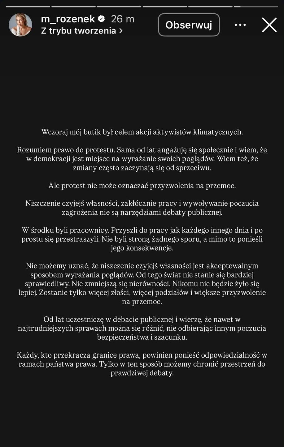 Małgorzata Rozenek, oświadczenie