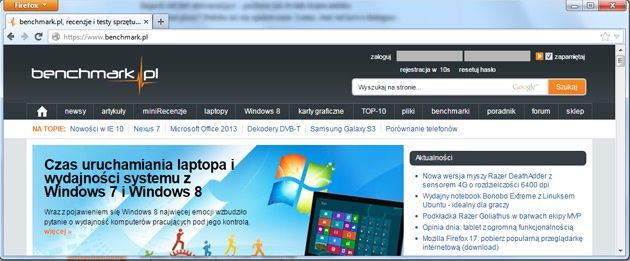 Firefox 17 przeglądarka internetowa okno