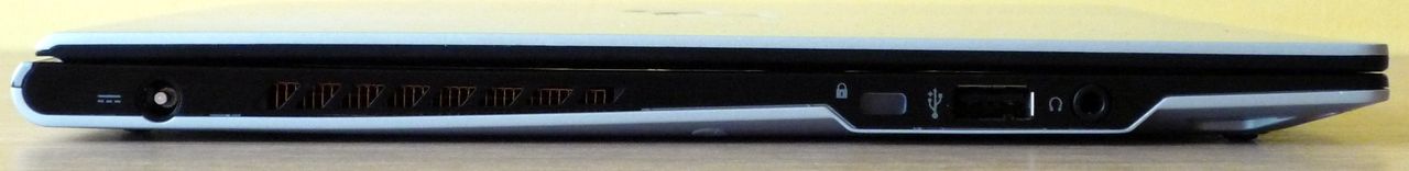Fujitsu LifeBook U772 - ścianka lewa (zasilanie, Kensington Lock, USB 2.0, audio)