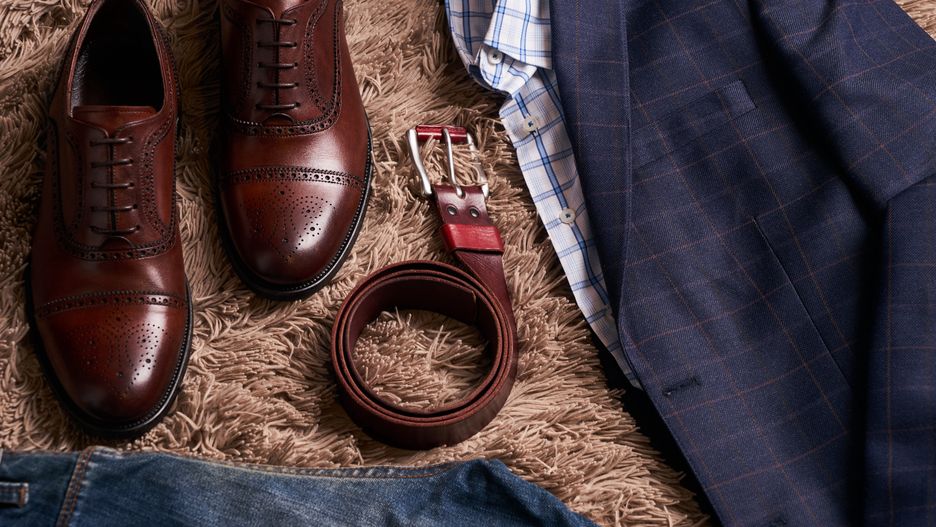 garnitur smart casual buty pasek galanteria