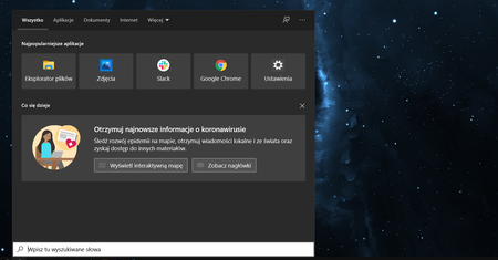 Windows 10 i koronawirus: nowy baner w systemowej wyszukiwarce
