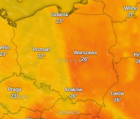 Prognozowane temperatury w środę (24.07)