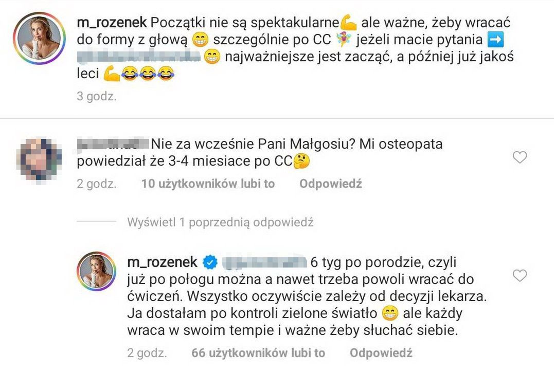 Komentarze pod postem Małgorzaty Rozenek na Instagramie