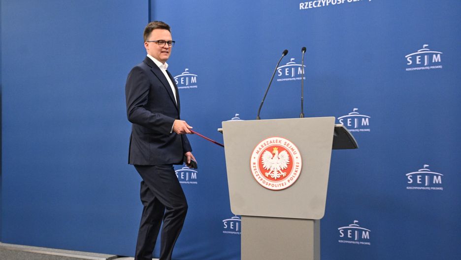 Warszawa, 07.07.2025. Marszałek Sejmu Szymon Hołownia podczas konferencji prasowej w Sejmie w Warszawie, 7 bm. (ad) PAP/Radek Pietruszka
