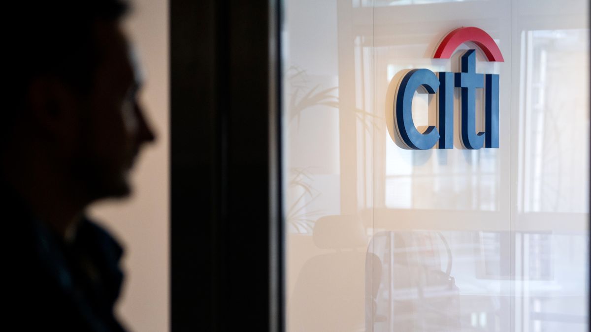 The logo of Citigroup Inc. at the entrance to the bank's office in Paris, France, on Monday, Feb. 27, 2023. Citigroup is building a new trading floor in Paris as the Wall Street giant prepares to nearly double its staff in the French city. Photographer Benjamin Girette/Bloomberg via Getty Images