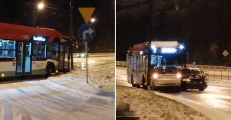 Zero hamowania. Autobus zatrzymał się na latarni. Kiedy kierowca cofnął, pojazd zaczął się staczać, staranował dwa samochody