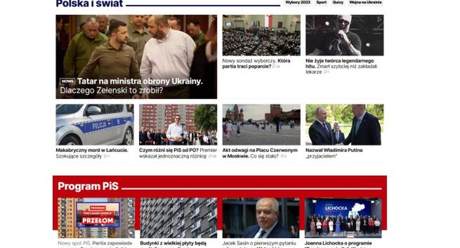 Portal Polska Press z działami „Program PiS” i „Listy wyborcze PiS”