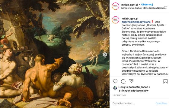 Ministerstwo Kultury i Dziedzictwa Narodowego chwali się na Instagramie odzyskanymi dziełami sztuki