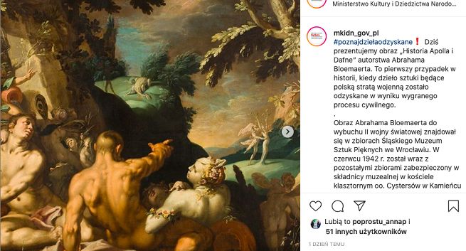 Ministerstwo Kultury i Dziedzictwa Narodowego chwali się na Instagramie odzyskanymi dziełami sztuki